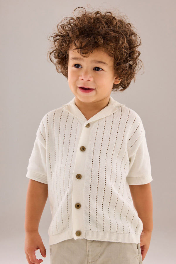 White Short Sleeved Button Through Polo Shirt (3mths-7yrs)