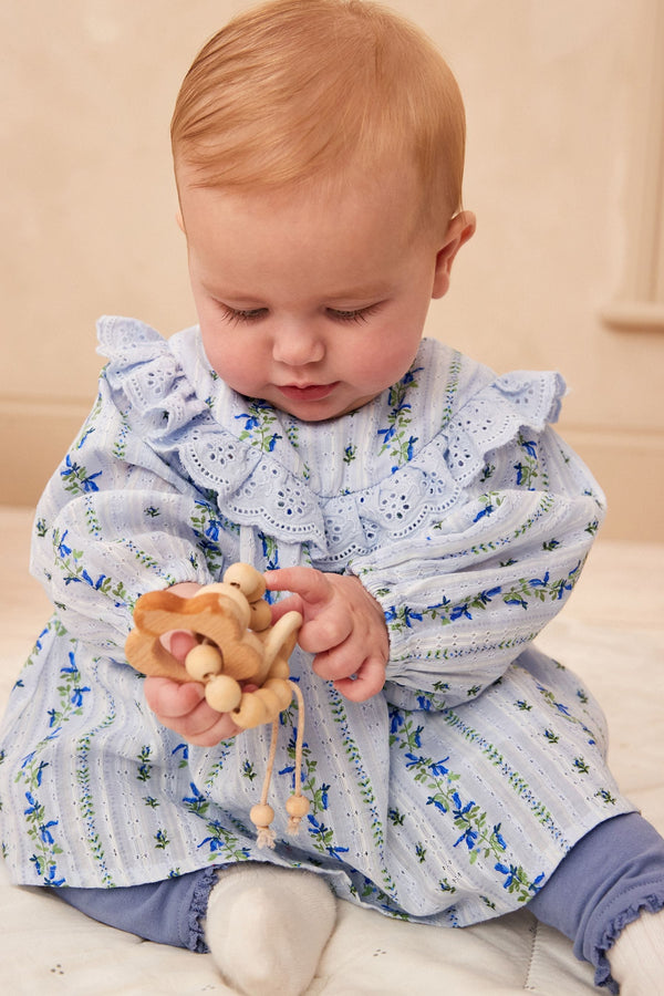 Blue Floral Baby Woven Blouse And Leggings 2 Piece Set