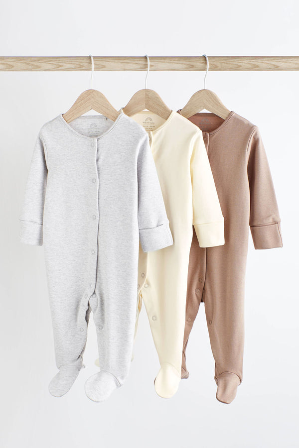 Neutral Cotton Baby Sleepsuits 3 Pack (0-3yrs)