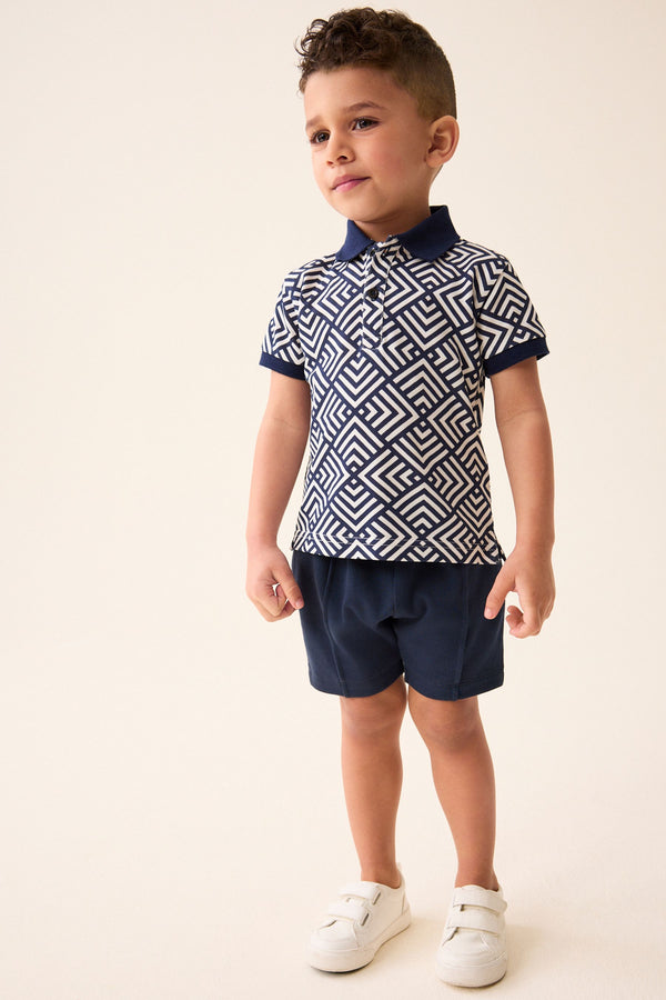 Navy/White Short Sleeve Polo and Shorts Set (3mths-7yrs)