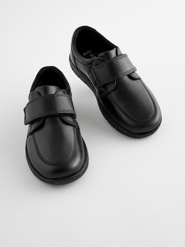 Black Wide Fit (G) Leather Touch Fastening School Shoes