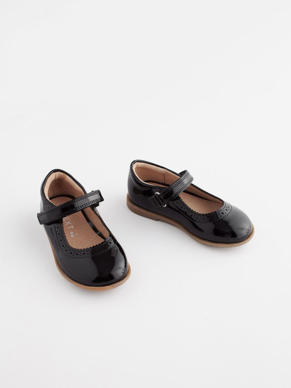 Patent Black Leather Leather Mary Jane Touch Fastening School Brogues