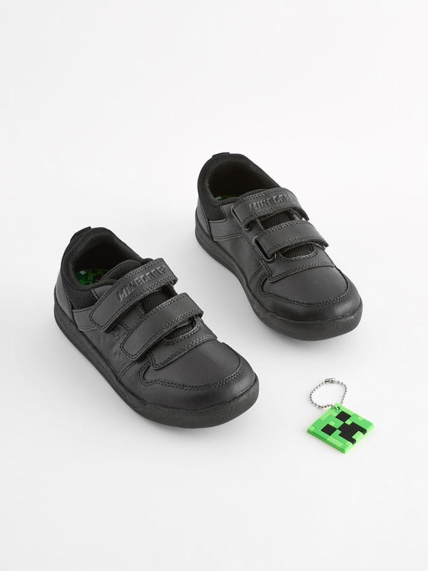 Black Wide Fit (G) Minecraft Elastic Lace School Shoes