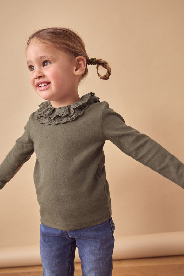 Khaki Green Long Sleeve Collar Top (3mths-7yrs)