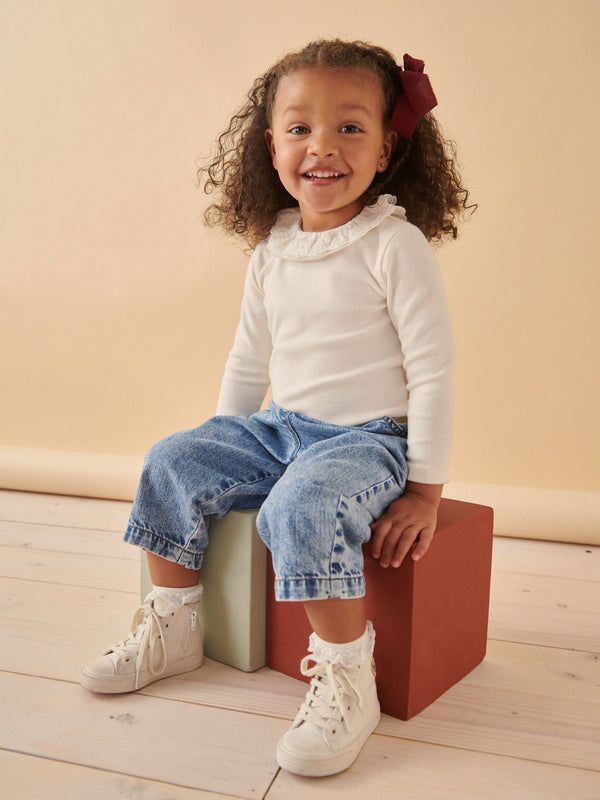 Ecru White Long Sleeve Collar Top (3mths-7yrs)