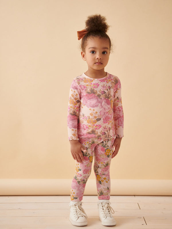 Pink Vintage Floral Cotton Rich Long Sleeve Rib T-Shirt (3mths-7yrs)
