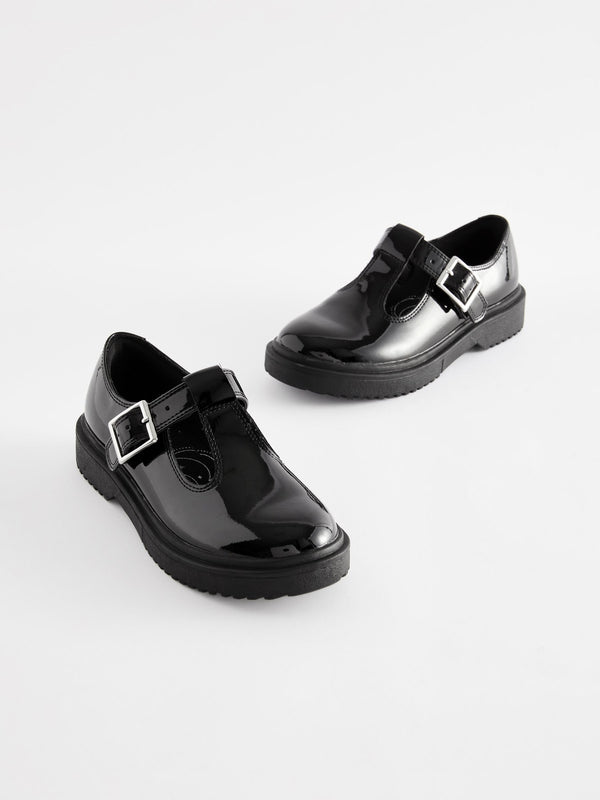 Black Patent Chunky T-Bar School Shoes