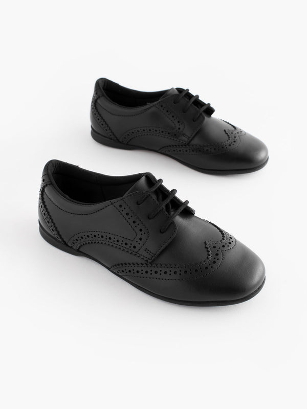 Matt Black Wide Fit (G) Leather Brogue Lace-Up School Shoes