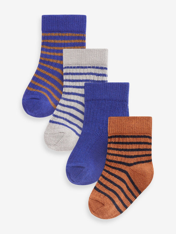 Cobalt Blue Stripe Baby Socks 4 Pack (0mths-2yrs)