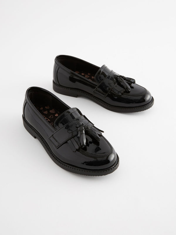 Black Patent Standard Fit (F) Leather Tassel Loafer School Shoes