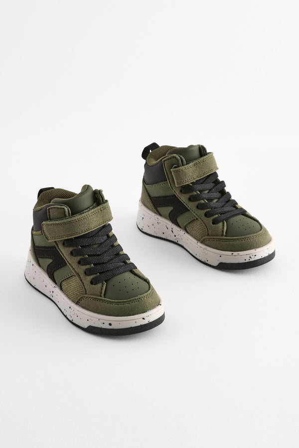 Green Elastic Lace Touch Fastening High Top Trainers