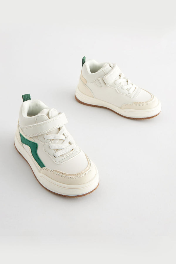 Cream/Green Elastic Lace Touch Fastening High Top Trainers