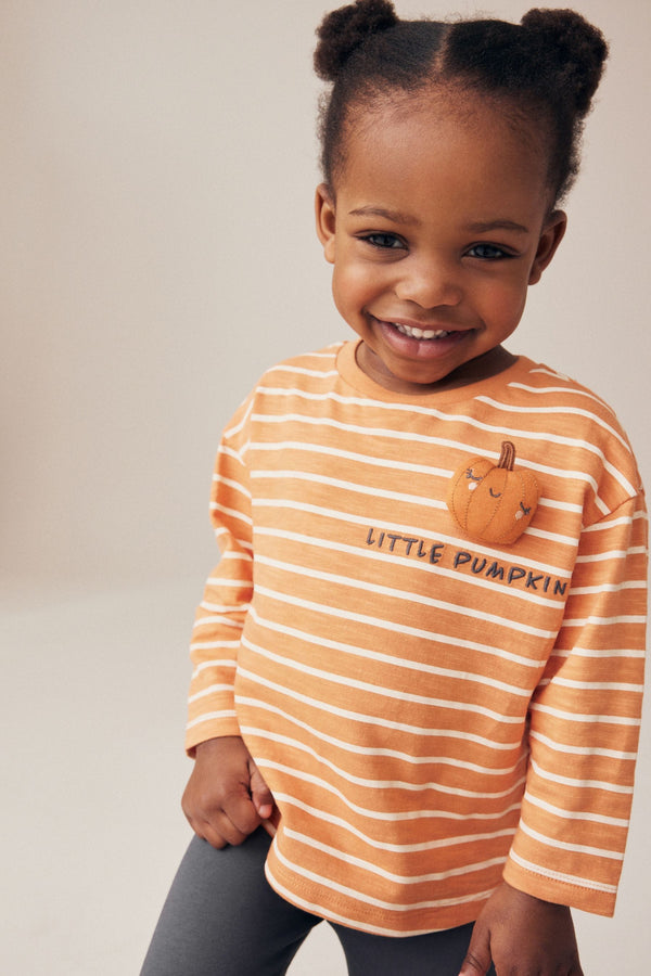 Orange Pumpkin Halloween 100% Cotton Long Sleeve T-Shirt (3mths-7yrs)