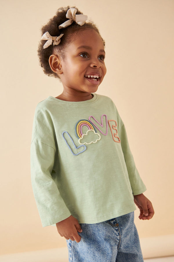 Green Love Slogan 100% Cotton Long Sleeve T-Shirt (3mths-7yrs)