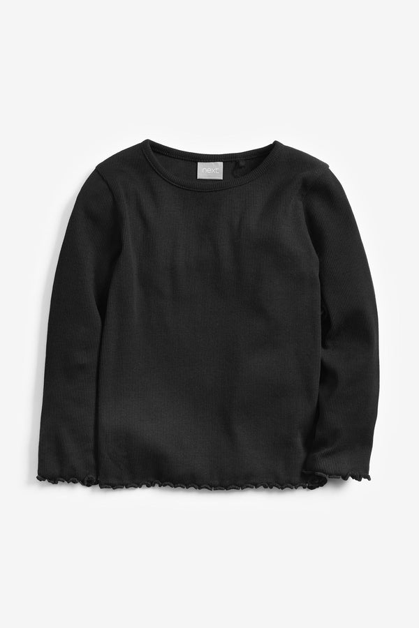 Black Cotton Rich Long Sleeve Rib T-Shirt (3mths-7yrs)