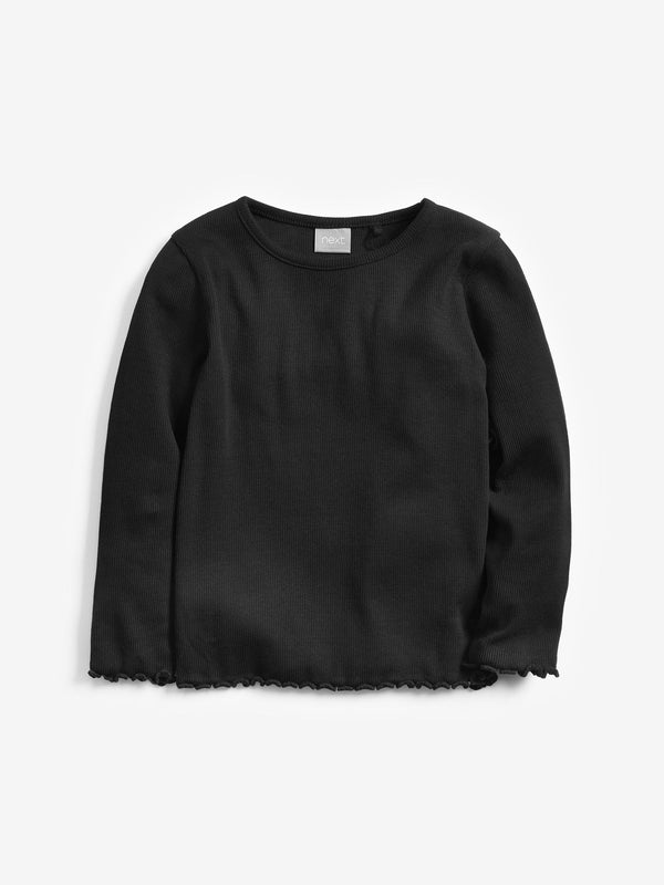 Black T-Shirt Cotton Rich Long Sleeve Rib T-Shirt (3mths-7yrs)