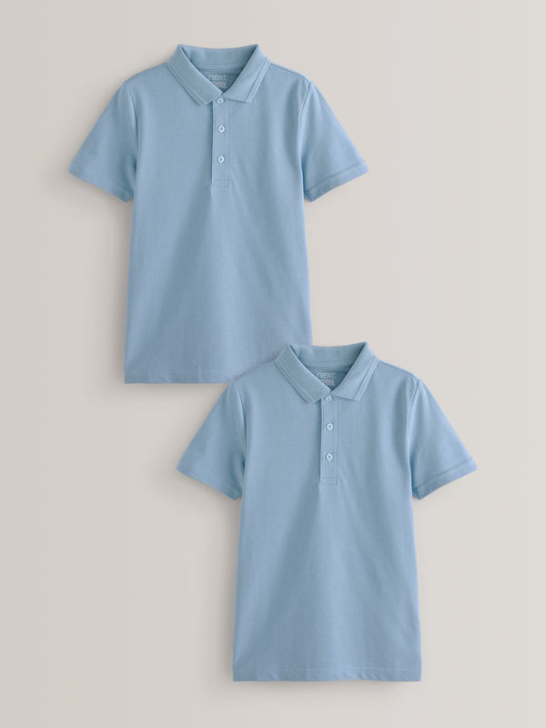 Blue Regular Fit Cotton School Short Sleeve Polo Shirts 2 Pack (3-16yrs)