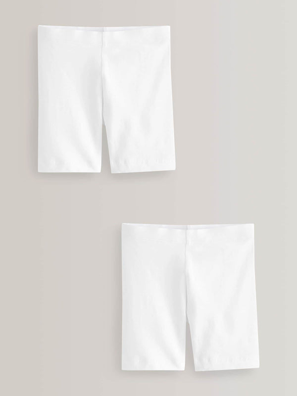White Regular Length 2 Pack Cotton Rich Stretch Cycle Shorts (3-16yrs)