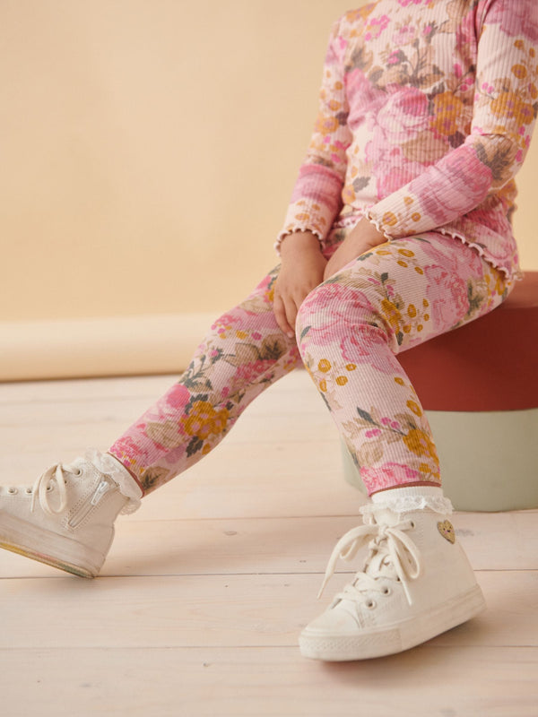 Pink Vintage Floral Rib Jersey Leggings (3mths-7yrs)