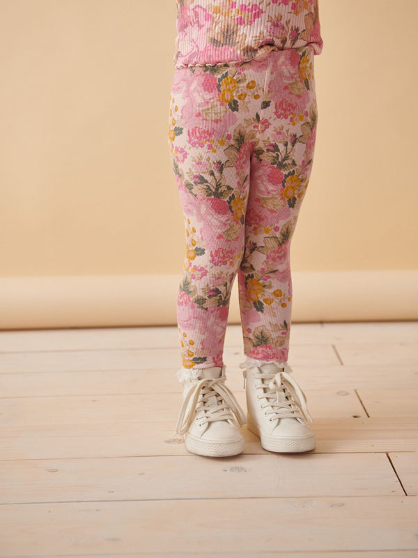 Pink Vintage Floral Rib Jersey Leggings (3mths-7yrs)