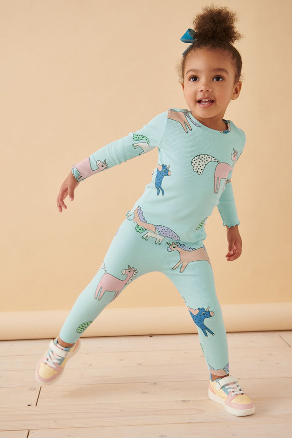 Blue Unicorn Rib Jersey Leggings (3mths-7yrs)