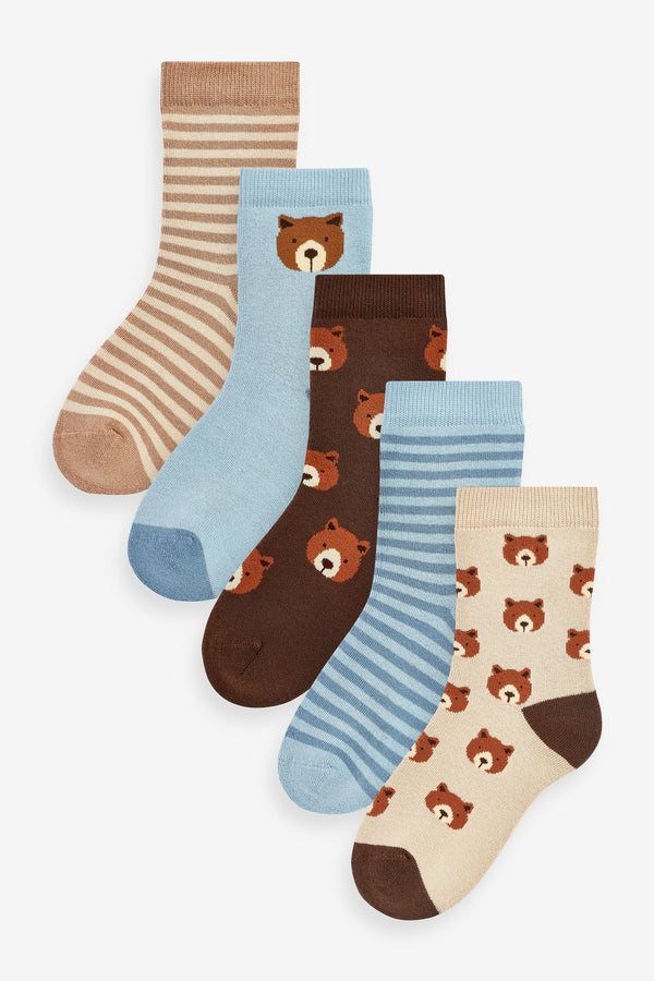 Bear Stripe Cosy Terry Cotton Rich Sock 5 Pack