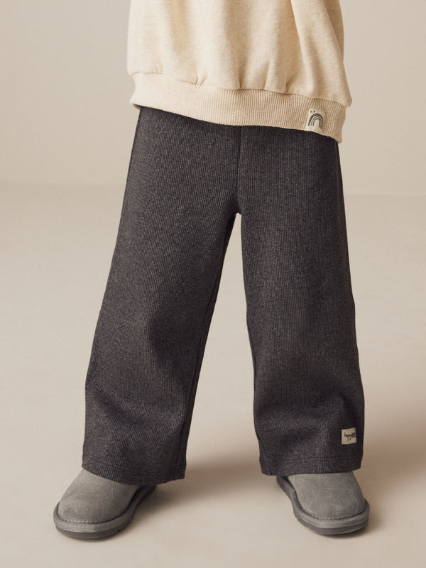 Charcoal Grey Ribbed Wide Leg Trousers (3mths-7yrs)