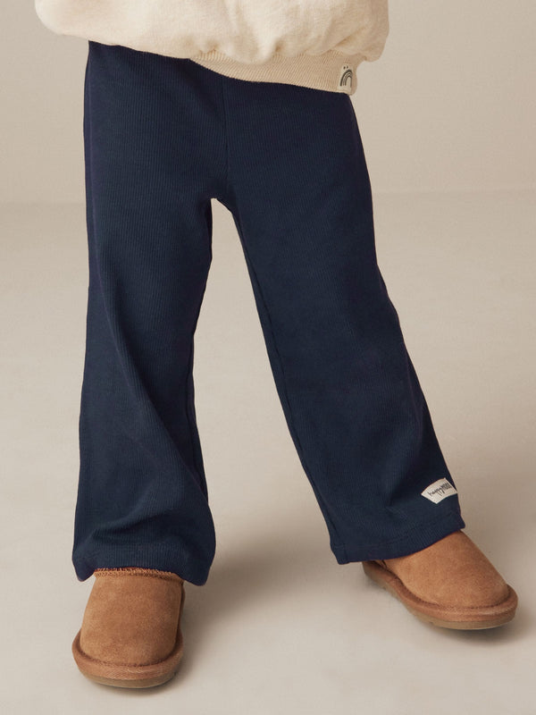Navy Ribbed Wide Leg Trousers (3mths-7yrs)