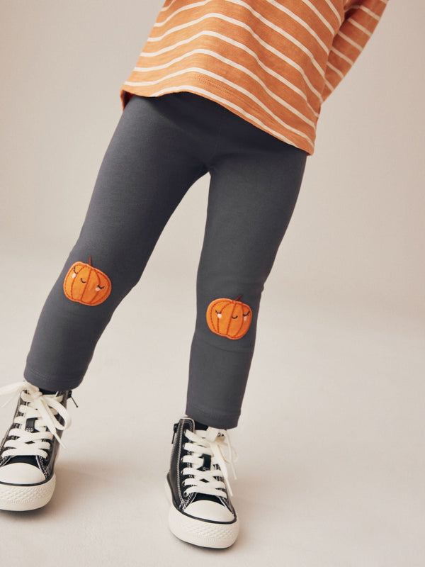 Charcoal Grey Pumpkin Embellished Leggings (3mths-7yrs)