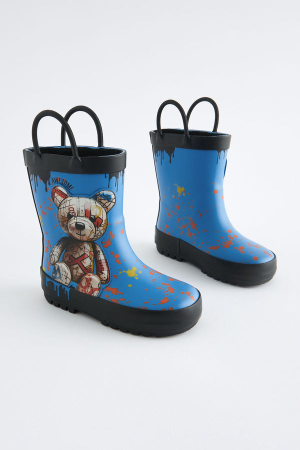 Cobalt Blue Bear Handle Pull-On Wellies