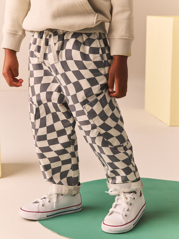 Grey/White Checkerboard Side Pocket Pull On Trousers (3mths-7yrs)