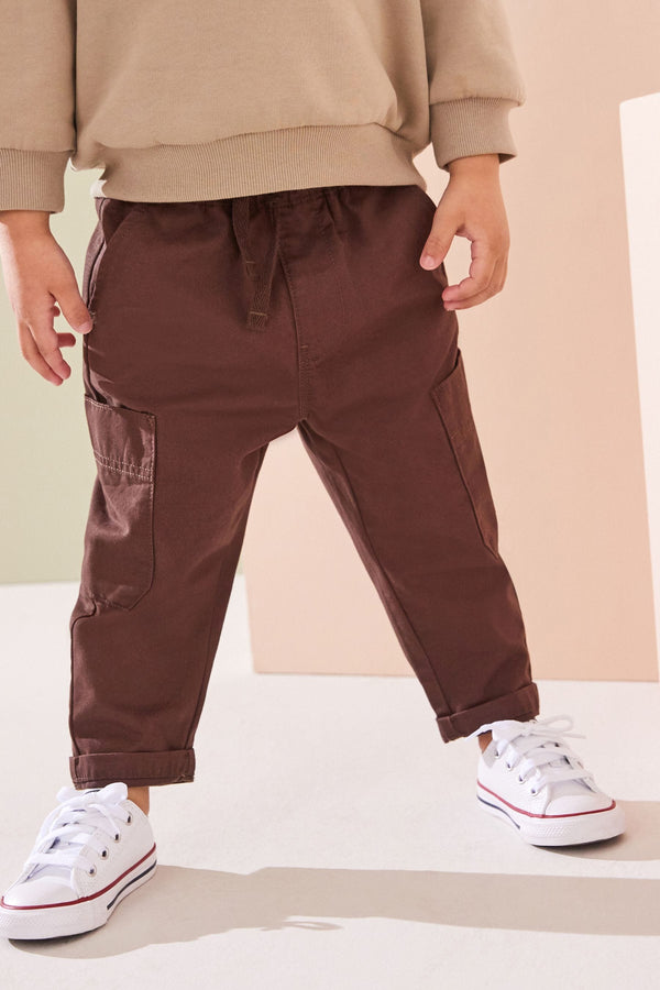 Brown 100% Cotton Side Pocket Pull-On Trousers (3mths-7yrs)