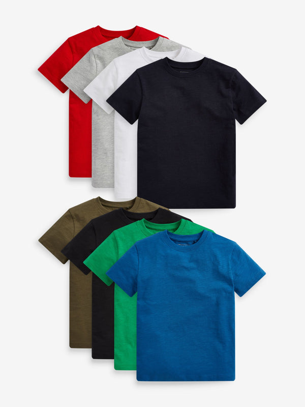 Red/Black/Grey/White/Blue/Green Short Sleeve T-Shirts 8 Pack (3-16yrs)