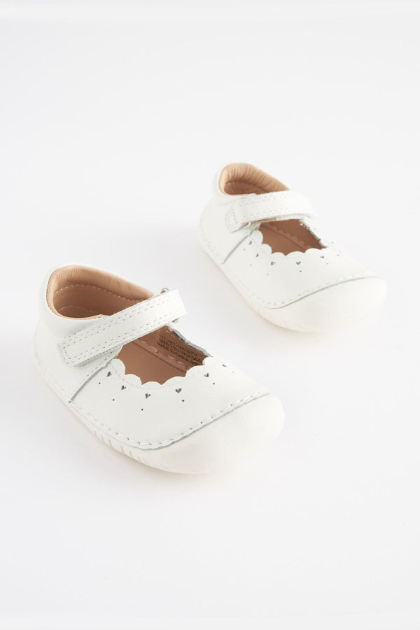 White Leather Wide Fit (G) Crawler Mary Jane Shoes