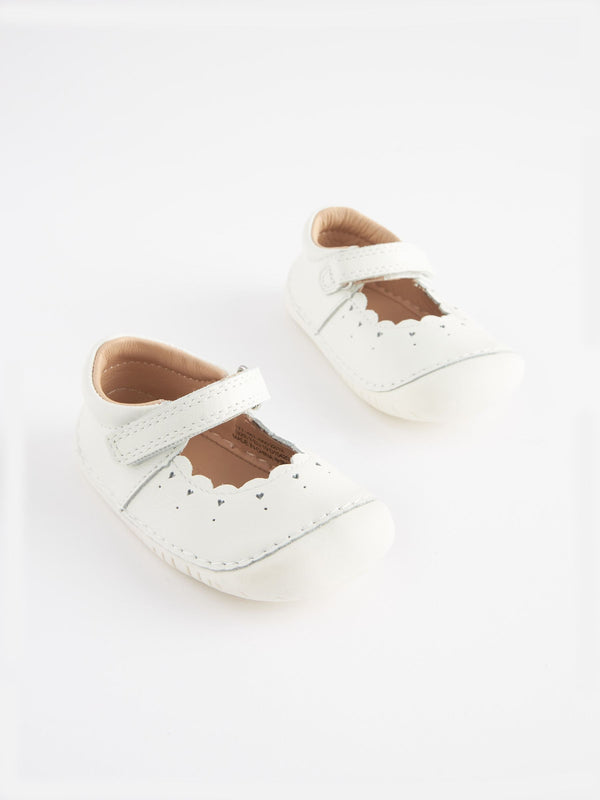 White Leather Wide Fit (G) Crawler Mary Jane Shoes
