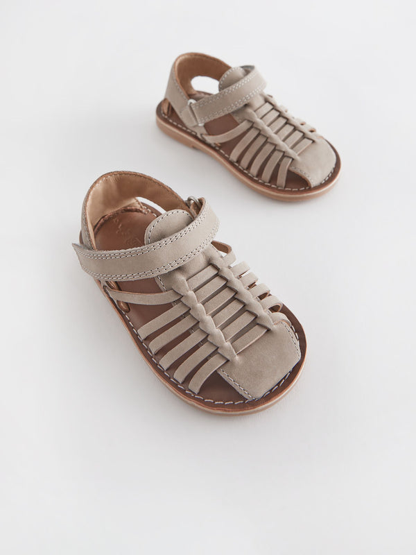 Stone Neutral Leather Closed Toe Sandals