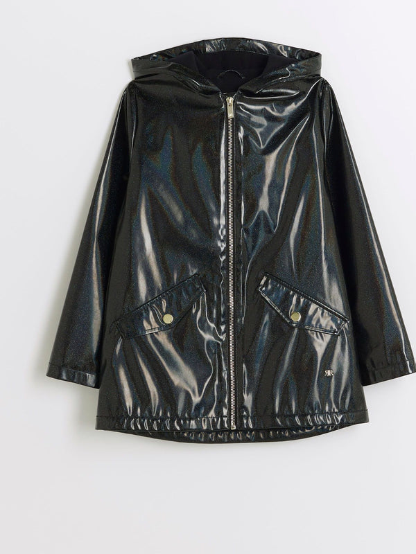 River Island Black Girls Glitter Hooded Rain Coat