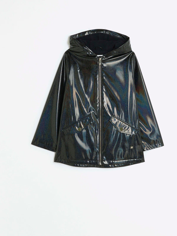 River Island Black Girls Glitter Hooded Rain Coat