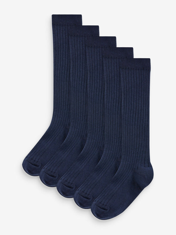 Navy 5 Pack Cotton Rich Knee High Socks