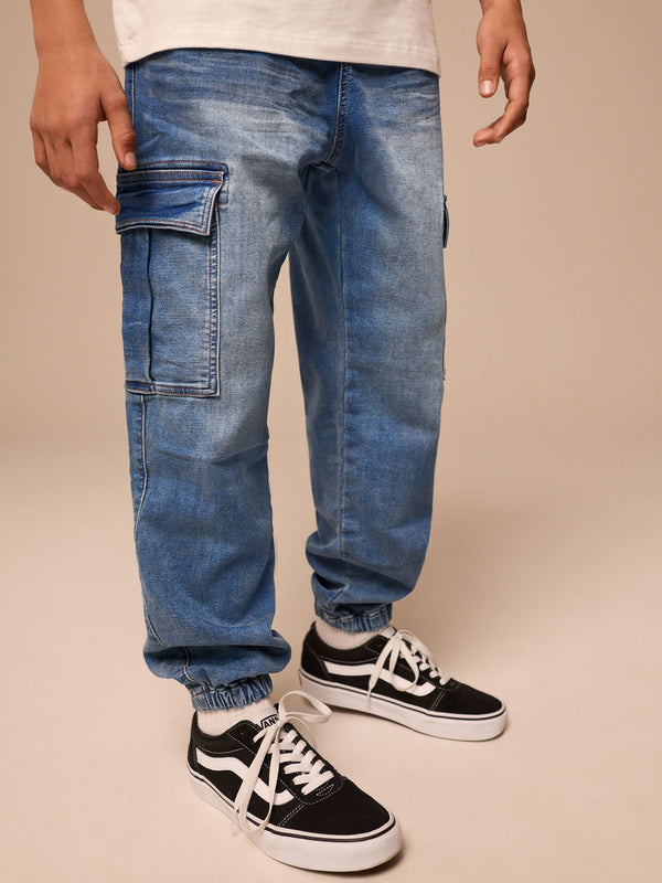 Vintage Blue Cargo Jeans With Elasticated Waist (3-16yrs)