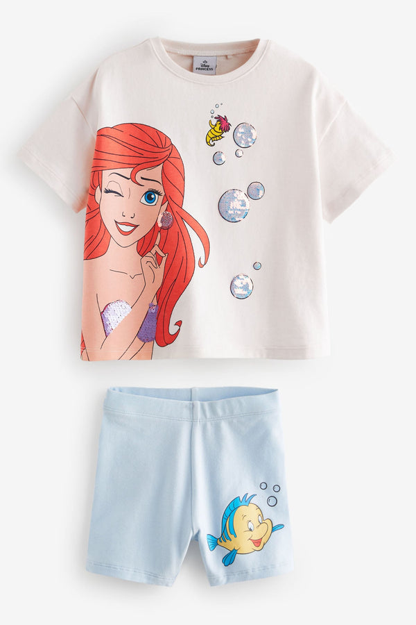 Blue Disney Little Mermaid 100% Cotton T-Shirt and Cycle Shorts Set (3mths-7yrs)