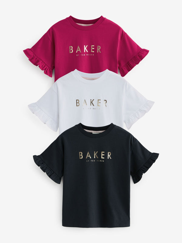 Baker by Ted Baker Boxy Fit Frill Graphic Printed T-Shirts 3 Pack