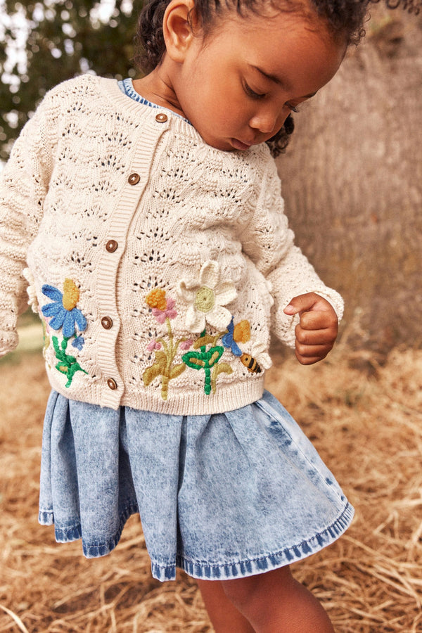 Ecru Marl Flower Cardigan (3mths-7yrs)