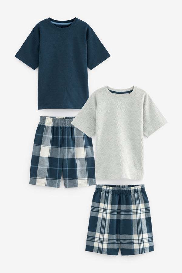 Blue/ Grey 2 Pack Check Woven Bottoms (1.5-16yrs)