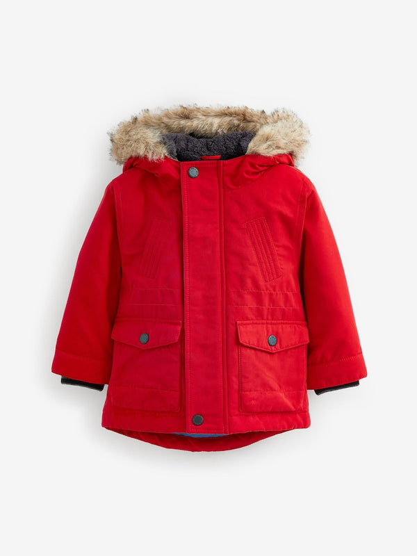 Red Shower Resistant Faux Fur Parka jacket  (immediate )