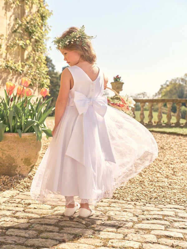 Ecru White Flower Girl Bow Dress (3mths-16yrs)