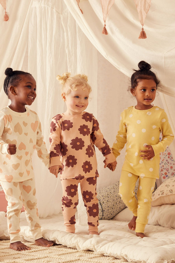 Neutral/Yellow 3 Pack 100% Cotton Snuggle Pyjamas (9mths-12yrs)