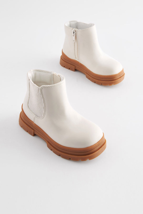 Bone White Chunky Sole Chelsea Boots