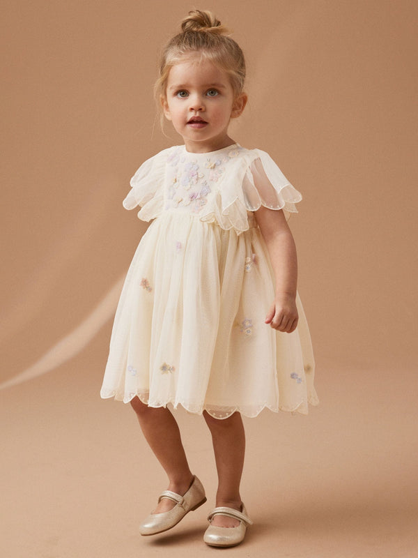 Cream Embroidered Mesh Party Dress (3mths-7yrs)