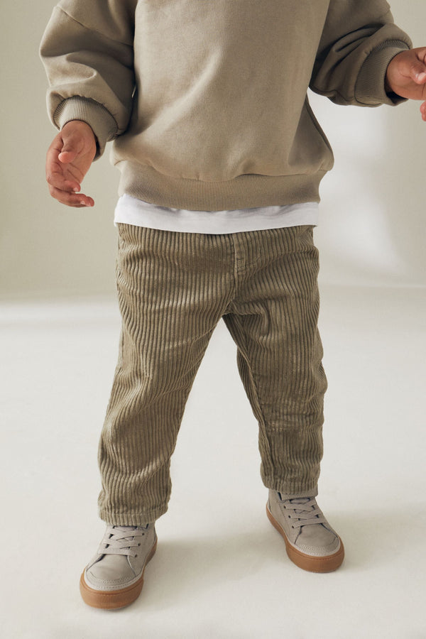 Khaki Green Corduroy Pull On 100% Cotton Trousers (3mths-7yrs)